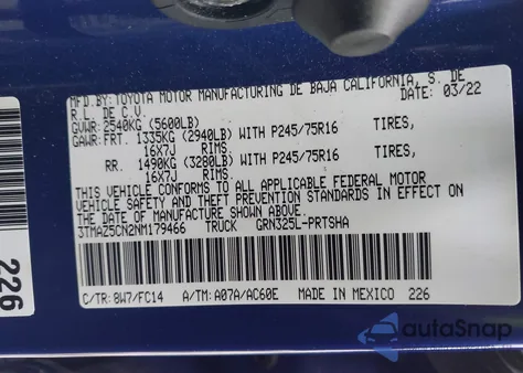 2022 Toyota Tacoma Sr5 V6 z USA, uszkodzony, nr VIN 3TMAZ5CN2NM179466